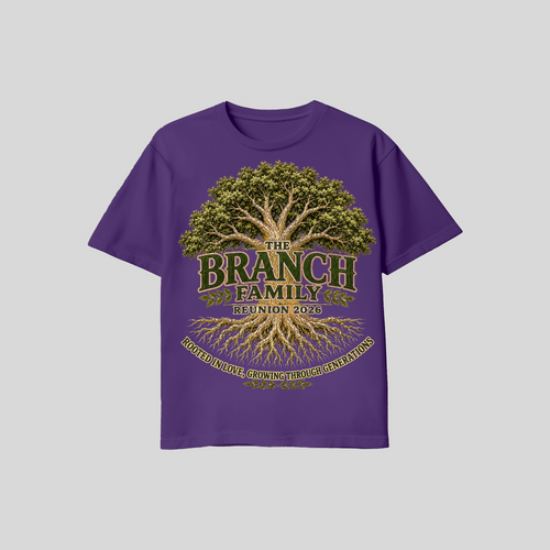 Branch Family Reunion 2026 tee front with family tree graphic